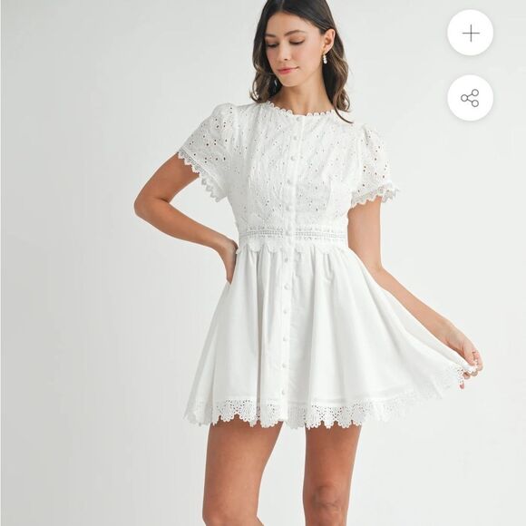MABLE Eileen Eyelet Fit And Flare  Lace Mini Dress Size Medium - Picture 1 of 10